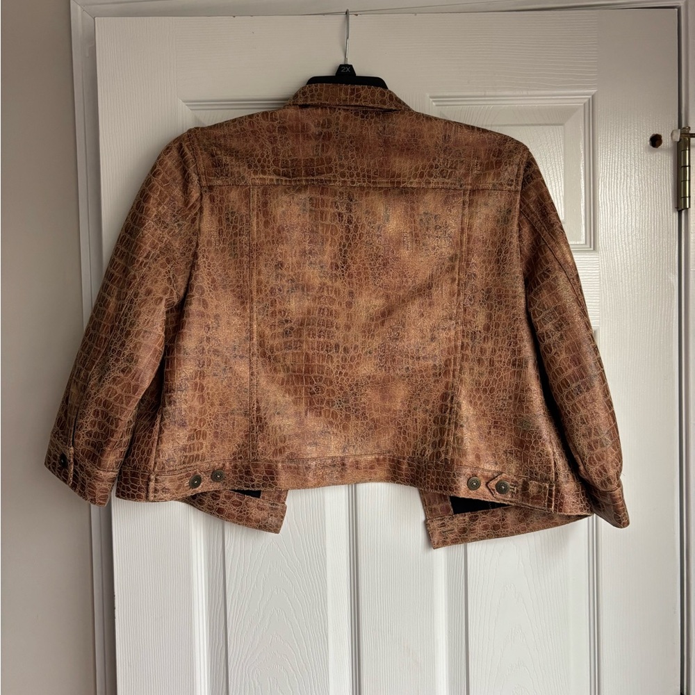 Ruby Rd. Brown Croc-Embossed Leather Jacket - Picture 3 of 3